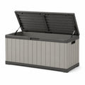 Coffre de rangement extérieur Qaldrion en résine gris anthracite, 120x60x63 cm avec couvercle à vérins.