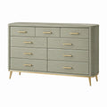 Commode en bois gris Qaldrion, 160x45x90 cm avec 9 tiroirs, style contemporain, meuble de rangement moderne.