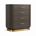 Commode Qaldrion en bois brun foncé avec 4 tiroirs, style contemporain, dimensions 90x45x110 cm, meuble de rangement élégant.